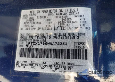 1998 Ford F150 from USA, damaged, VIN 1FTZX1760WNA72251